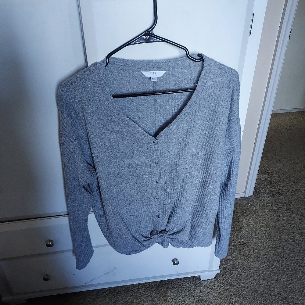 Waffle knit long sleeve button up